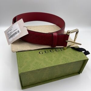 BNWT NEW Gucci Micro GG guccissima monogram leather belt red gold bucket size 70